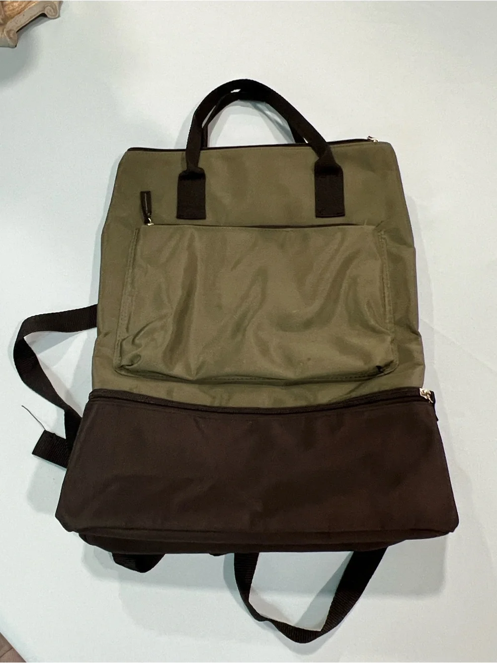 DSW Olive and Black Two-Tone Travel Backpack Tote - Picture 1 of 13